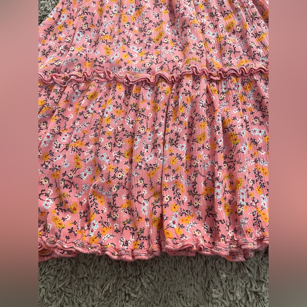 Wild Fable Pink and Orange Micro Floral Tiered Mini Sundress W/ Smock Detail. S. - Picture 9 of 12